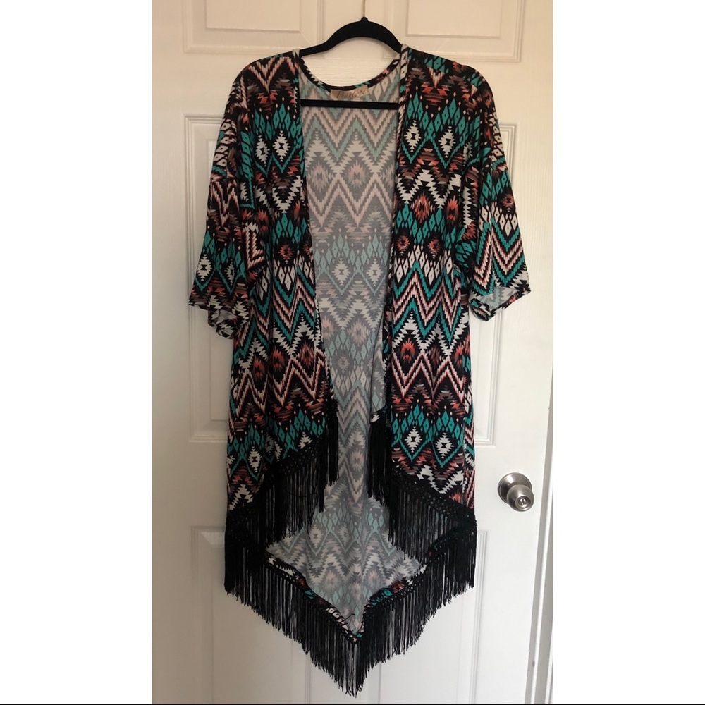 Long Boho kimono with fringe